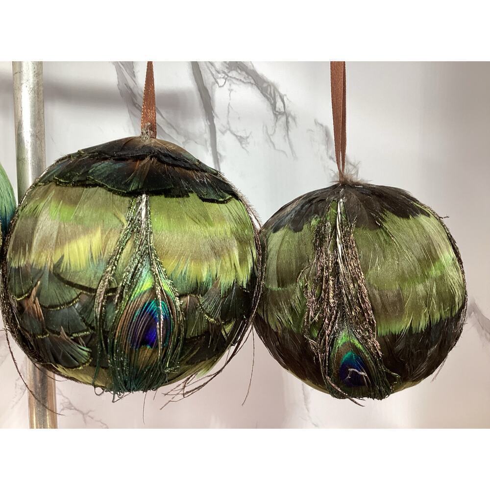 Feather orb balls ornaments lot of 4 foam filler